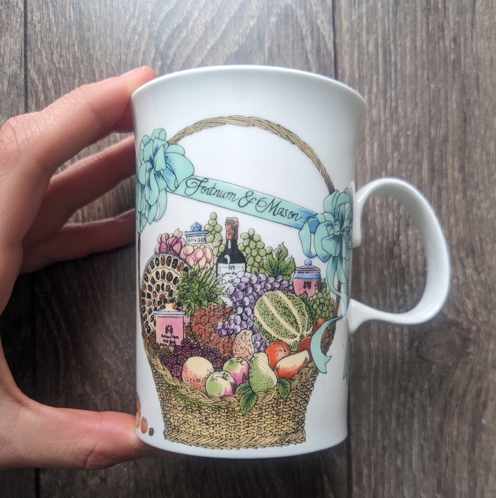 Vintage Fortnum & Mason Bone China Mug with Fruit Basket Design